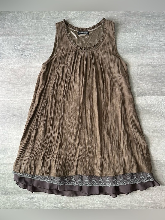 Eighty ninety Tops - VTG Eighty Ninety Japanese Layered Lace Crinkle Mini Dress - Brown